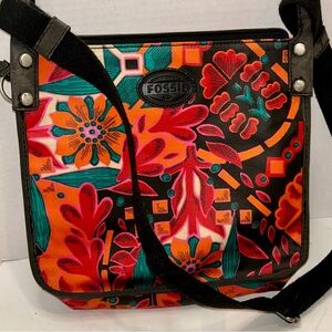 Fossil Women's Crossbody Bag - Red, Orange, Teal Floral